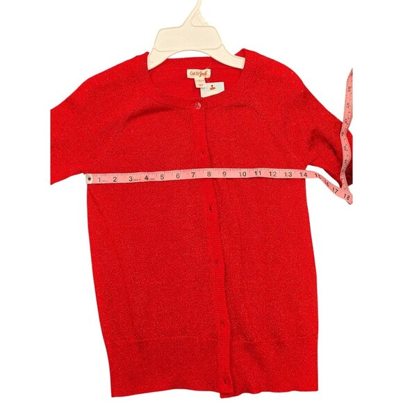 Cat & Jack Girls Red Cardigan Sweater L 10/12 Button-Up Long Sleeve Sparkle Knit - Picture 7 of 7